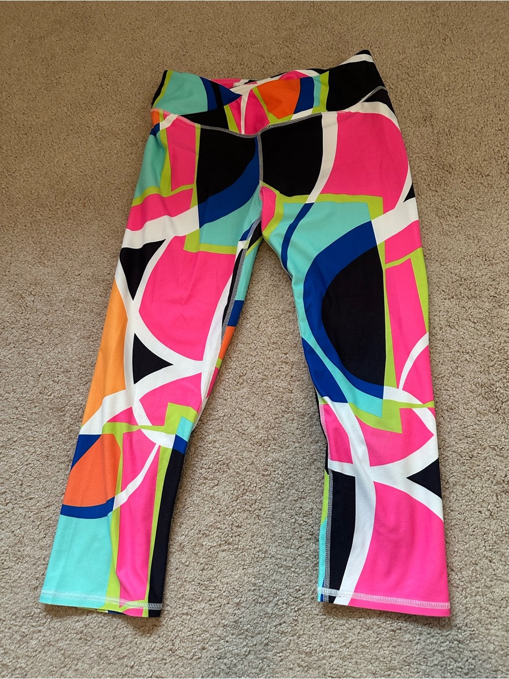 Fabletics Pink Multi Geometric Capri Leggings